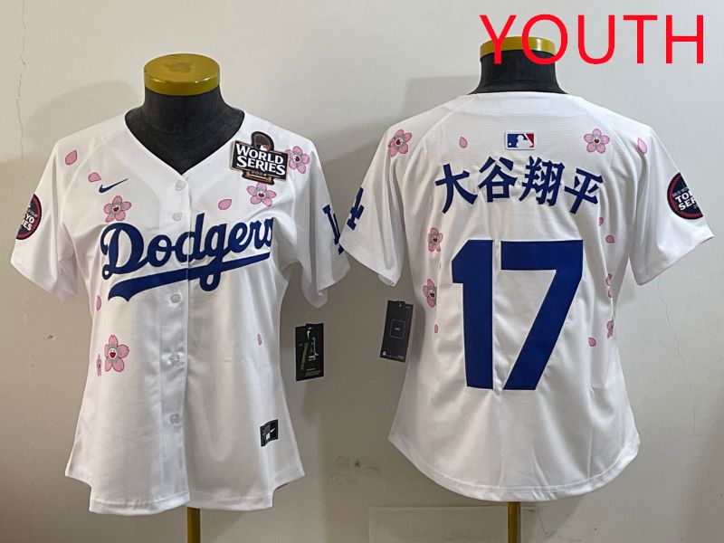 Youth Los Angeles Dodgers #17 Ohtani White Sakura Edition 2025 Nike MLB Jersey style 11->youth mlb jersey->Youth Jersey
